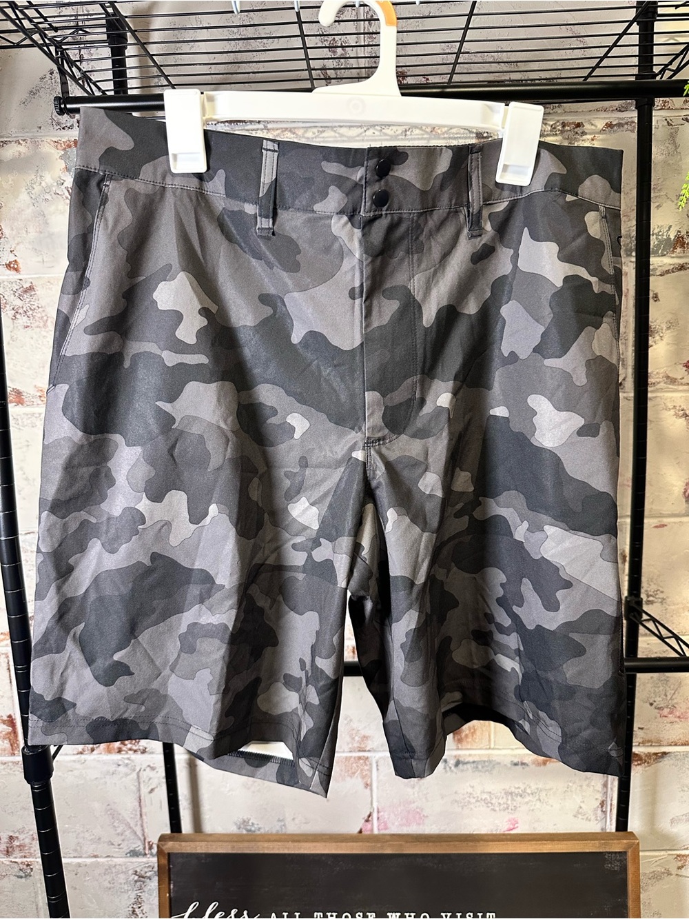Champion Camouflage Chino Shorts Gray Black Polyester Quick Drying Zip Pockets